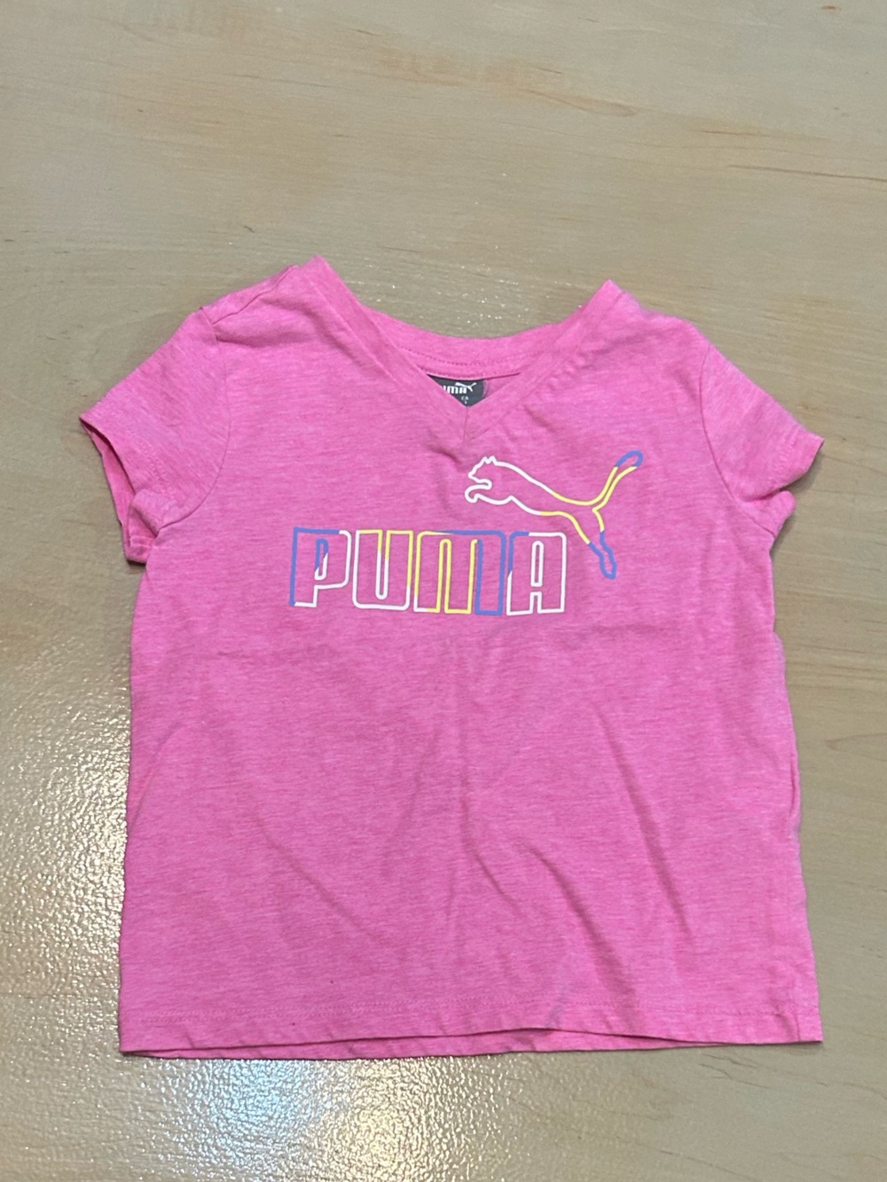 Puma Pink Short-Sleeve Logo Tee with Multicolor Accent